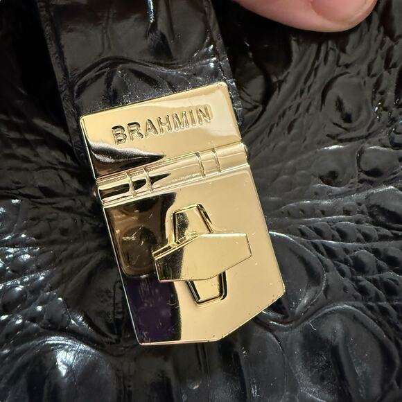 Brahmin Elisa Melbourne Large Leather Satchel Black Gold Registration Card - Picture 2 of 12